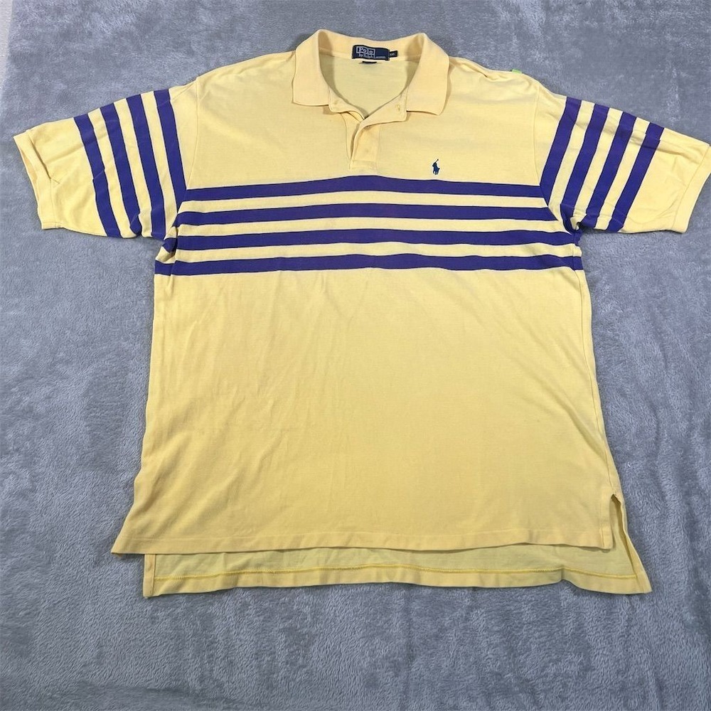 VTG Polo Ralph Lauren Shirt Men's 2XL Yellow Striped Short Sleeve Preppy Classic